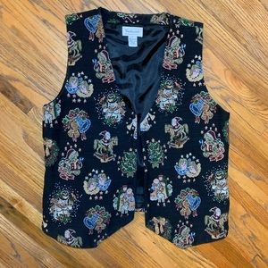 Vtg ugly Christmas Xmas sweater black vest holiday